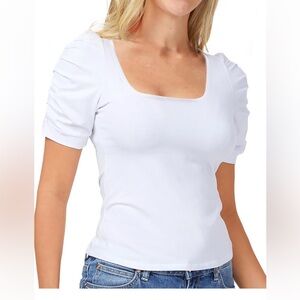 NWT SDEER Puff Sleeve Basic Scoop Neck T-Shirt Short Sleeve Slim Fit Size Small